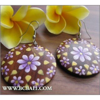 Handmade Wooden Earring Floral Painting